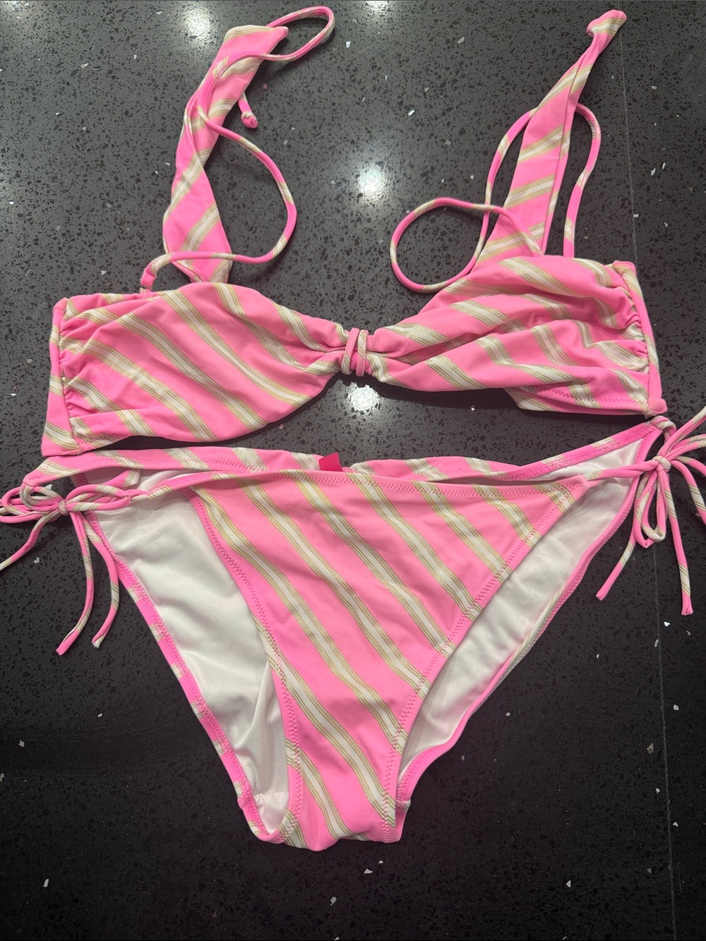 Victoria's Secret Pink & Cream Striped Tie Bikini
